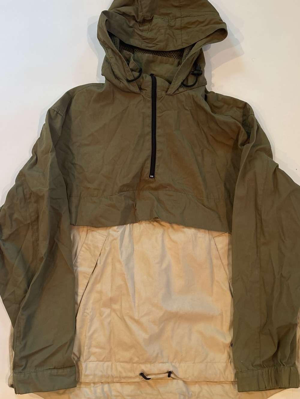 Vintage Old Navy Two-Tone Hooded Windbreaker in Olive and Beige